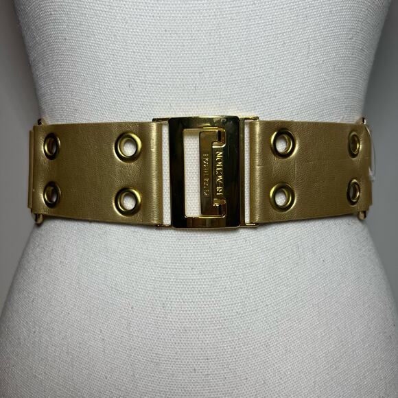 Kenneth Cole Reaction Gold Faux Leather Belt Stretch Cinch Size Medium Large - Picture 1 of 11